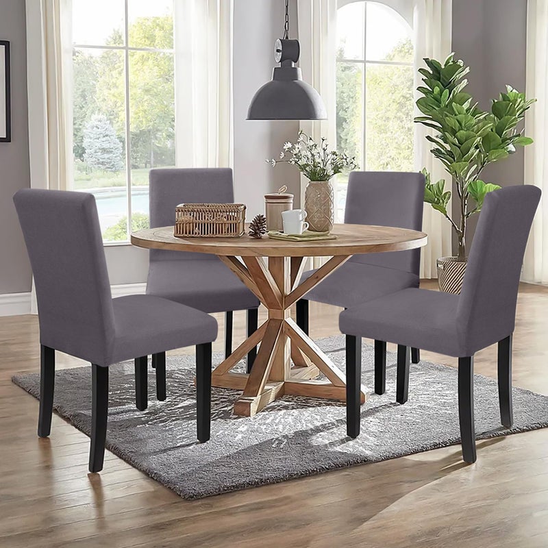 Sufdari Dining Chair Covers,Kitchen Cover,Parsons Slipcover,Spandex Protectors for Room Stretch Chairs Cover Set of 4 -Gray - Image 2