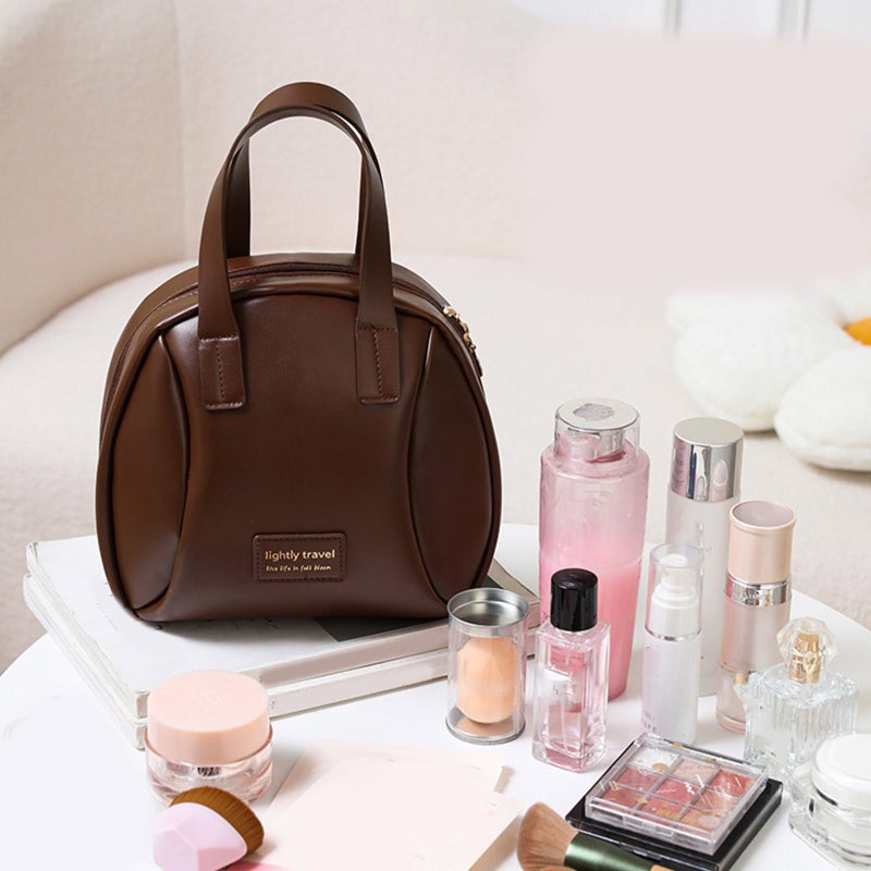 Large Capacity Coffee Makeup Bag Travel Toiletry Storage PU Leather Cosmetic Organizer - Image 4