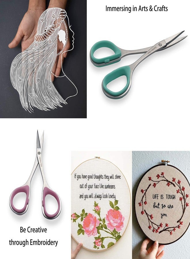 PAFASON Precise & Sharp Sewing Scissor Set 2 PC Curved Straight for DIY Quilting Embroidery Knitting Crafting Cross Stitch Crochet Thread Yarn Paper Fabric Detail Cutting Stainless Steel Safety Case - Image 4