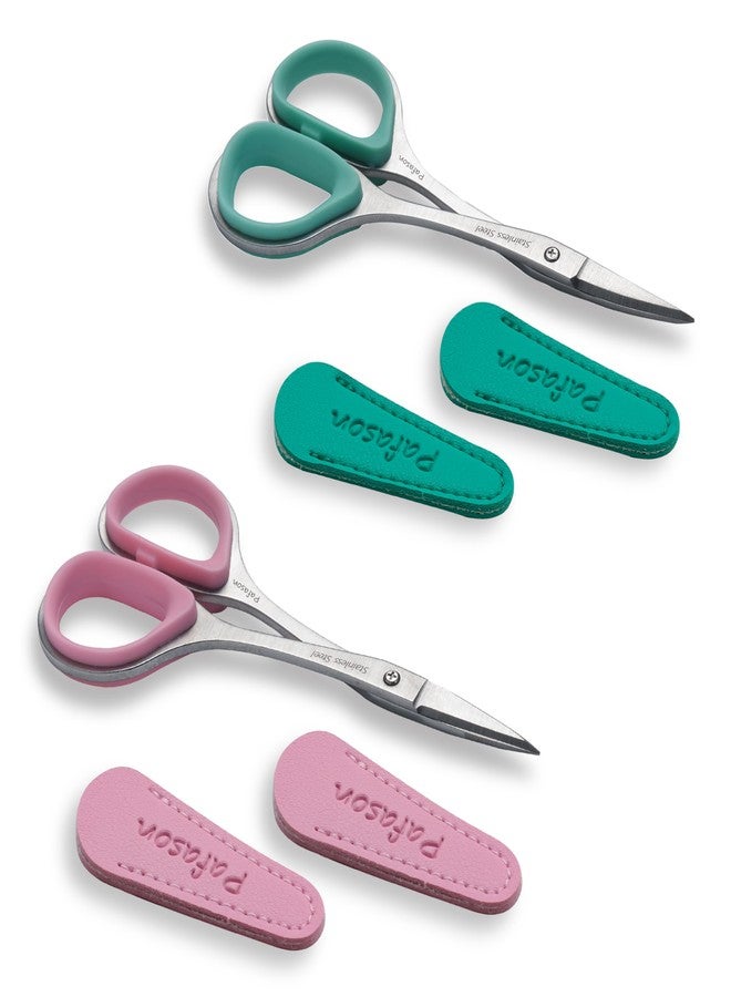 PAFASON Precise & Sharp Sewing Scissor Set 2 PC Curved Straight for DIY Quilting Embroidery Knitting Crafting Cross Stitch Crochet Thread Yarn Paper Fabric Detail Cutting Stainless Steel Safety Case - Image 1