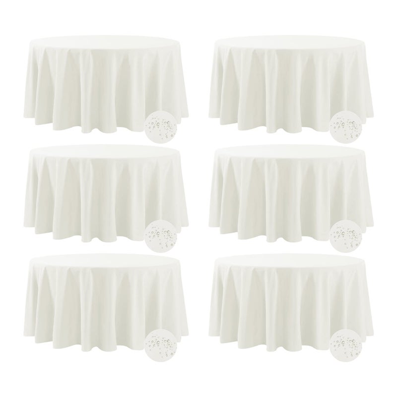 Fokitut 6 Pack Waterproof Round Tablecloth 120 Inch Stain Resistant and Wrinkle Polyester Table Cloth Fabric Table Cover for Kitchen Dining Wedding Party Holiday DinnerIvory