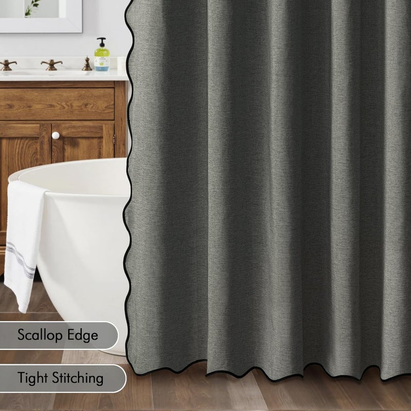 MIULEE Charcoal Grey Scalloped Shower Curtain Linen Textured with 12 Metal Hooks Cute Heavy Duty Washable Waterproof Thick Cloth Shower Curtains with Black Border for Bathroom Hotel Bathtub,W72*L72 - Image 5