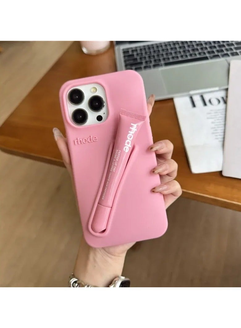 Rhode Soft Silicone Lipstick Holder Case for iPhone 15 16 Pro Max 14 Plus 13 12 11 ProMax Portable Lip Gloss Storage Protective Cover
