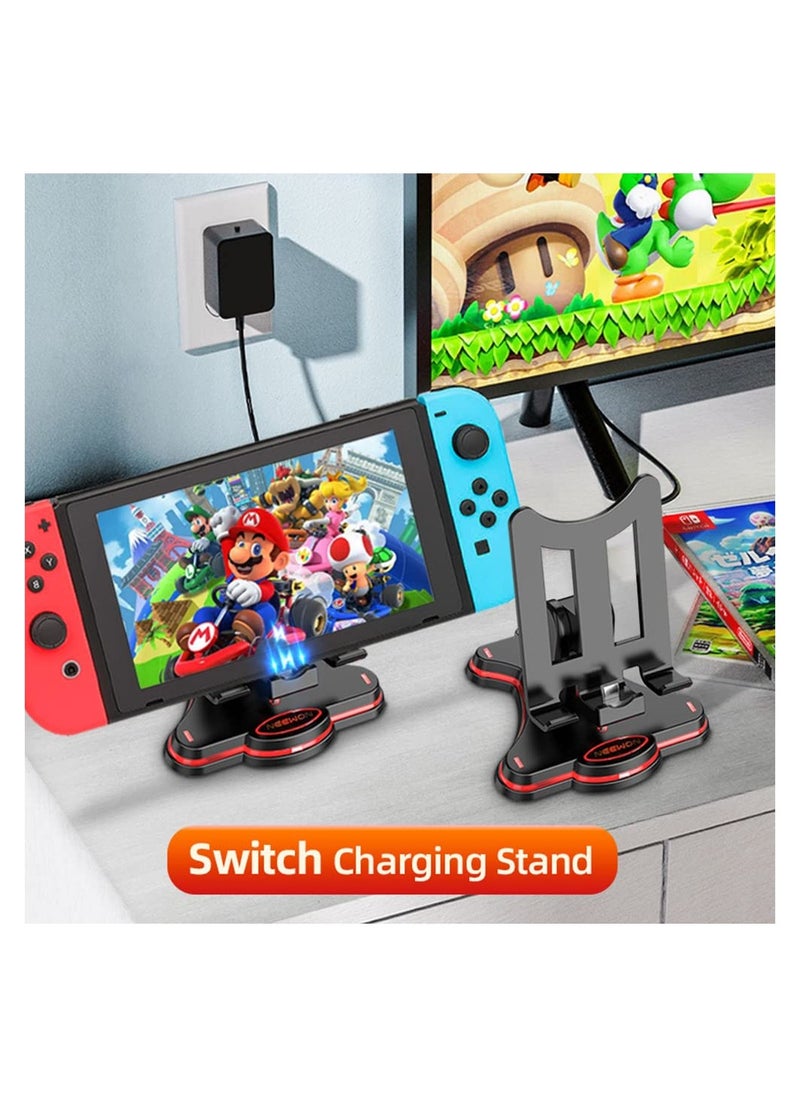 Adjustable Charger Stand for Nintendo Switch, Compatible with Switch Lite/OLED, Portable USB Type-C Charging Dock Station for Easy Plug and Play (Black)