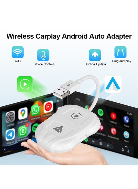 2-in-1 Wireless Apple CarPlay & Android Auto Wireless Adapter, 5.8 GHz Wireless Carplay Dongle for Wired Apple Carplay & Android