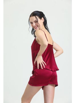 Magic Form 16790 Women's Scoop Neck Crepe Satin Rope Strap Shorts Set - Claret Red  - Image 2