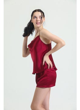 Magic Form 16790 Women's Scoop Neck Crepe Satin Rope Strap Shorts Set - Claret Red  - Image 1