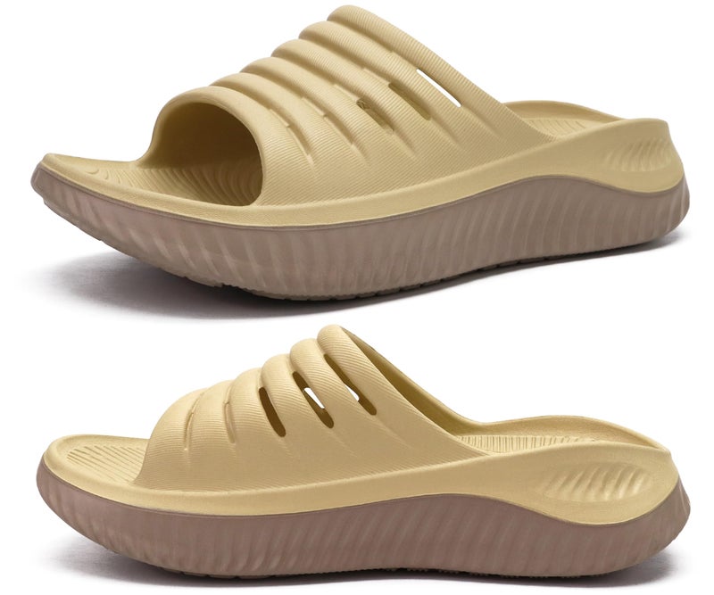 KuaiLu Womens Recovery Sandals Comfortable Plantar Fasciitis Arch Support Ladies Orthopedic Open Toe Slip On Running Sport Walking Slides Thick Athletic Cushion Slippers Summer Sliders Khaki Size 8 - Image 1