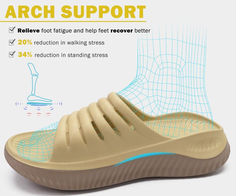 KuaiLu Womens Recovery Sandals Comfortable Plantar Fasciitis Arch Support Ladies Orthopedic Open Toe Slip On Running Sport Walking Slides Thick Athletic Cushion Slippers Summer Sliders Khaki Size 8 - Image 3
