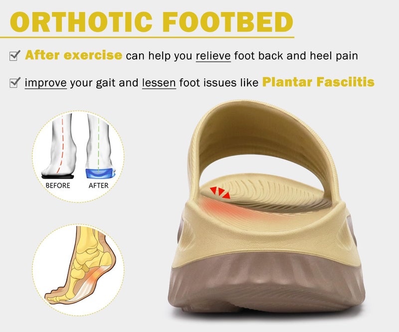 KuaiLu Womens Recovery Sandals Comfortable Plantar Fasciitis Arch Support Ladies Orthopedic Open Toe Slip On Running Sport Walking Slides Thick Athletic Cushion Slippers Summer Sliders Khaki Size 8 - Image 4