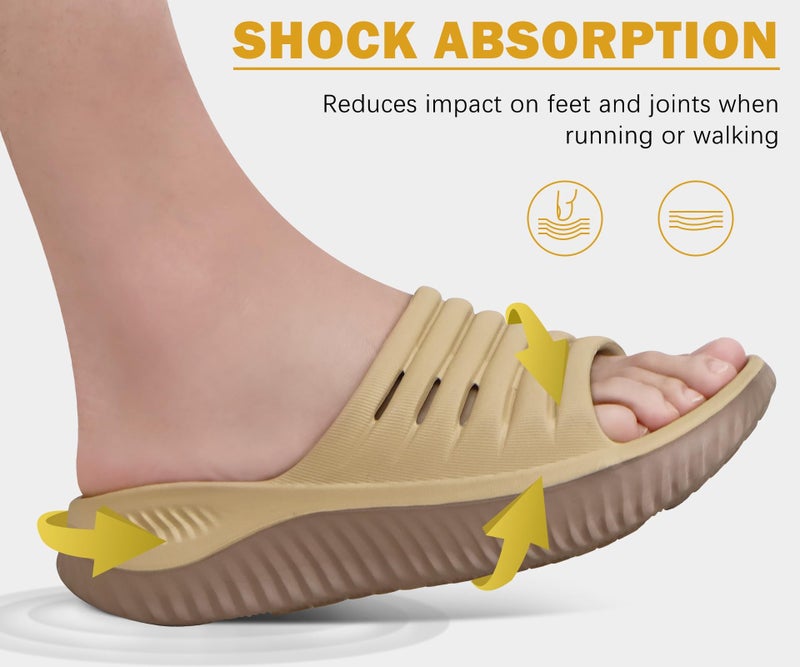 KuaiLu Womens Recovery Sandals Comfortable Plantar Fasciitis Arch Support Ladies Orthopedic Open Toe Slip On Running Sport Walking Slides Thick Athletic Cushion Slippers Summer Sliders Khaki Size 8 - Image 5