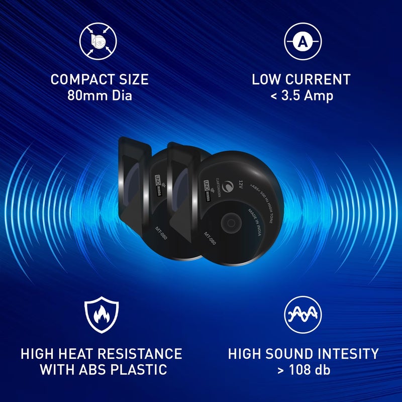UNO Minda "Uno Minda 875048 Clarton C80 Trumpet Horn Set - 12V, <3.5A, >110±5 DB Built for all Car's & Suv's with European Technology" - Image 3