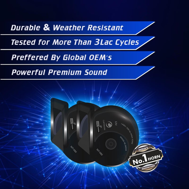 UNO Minda "Uno Minda 875048 Clarton C80 Trumpet Horn Set - 12V, <3.5A, >110±5 DB Built for all Car's & Suv's with European Technology" - Image 4