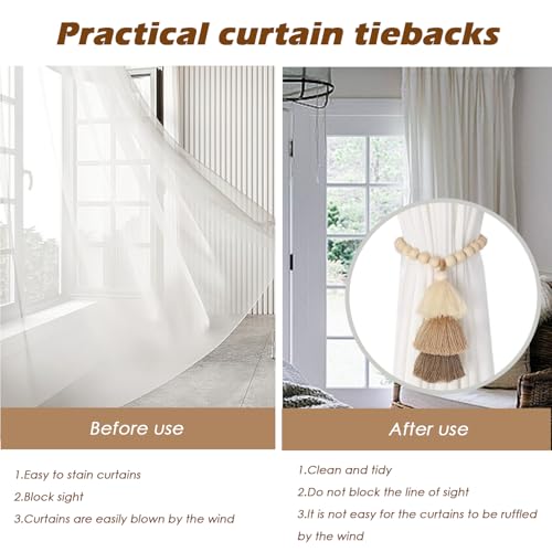SRG Handmade Magnetic Wooden Bead Curtain Tiebacks 2 PCS | Simple Elegant Magnetic Tassel Curtain Tie Backs | Accessories Wall Decoration | Drapery Tiebacks for Bedroom Window Treatment - Image 4