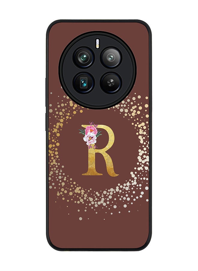 Stylizedd Rugged Black edge case for Realme 12 Pro / Realme 12 Pro Plus 5G, Slim fit Custom Monogram Initial Letter Floral Pattern Alphabet-R (Brown ) - Image 1
