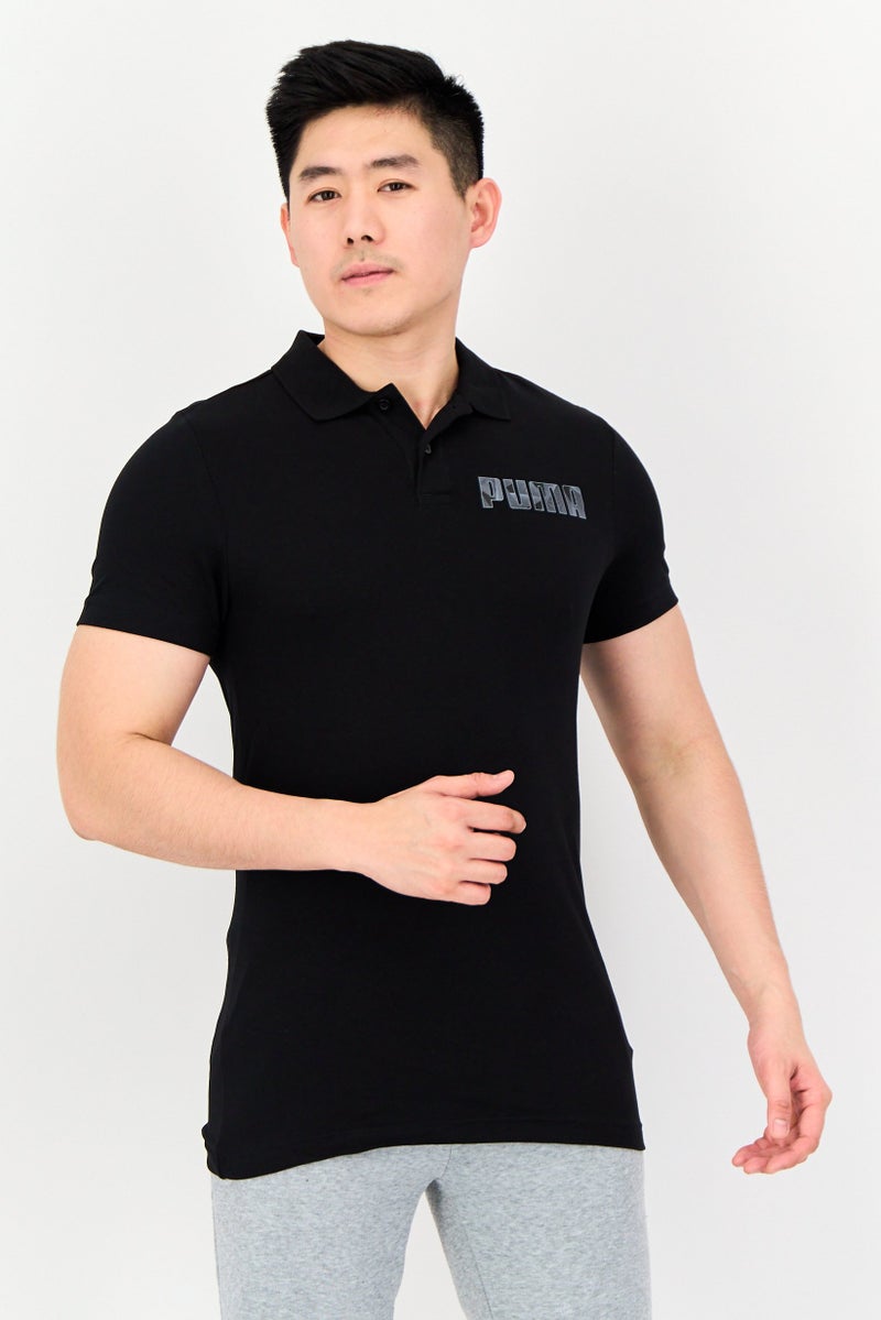 PUMA قميص بولو قصير الأكمام للرجال بتصميم نحيف، أسود - Image 1