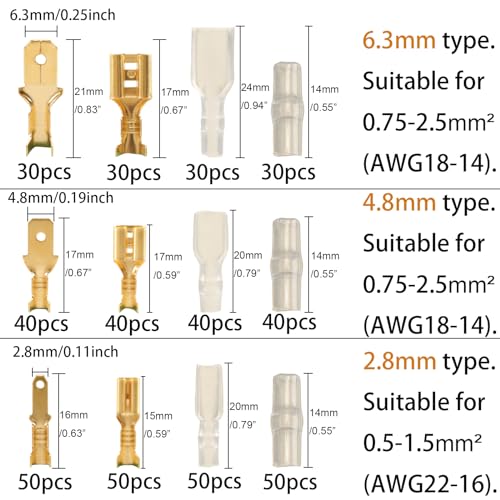 Feggizuli 480pcs Male and Female Spade Connectors Kit With Insulating Sleeve - 2.8mm, 4.8mm, 6.3mm Crimp Terminals for Electrical Wiring - Image 2