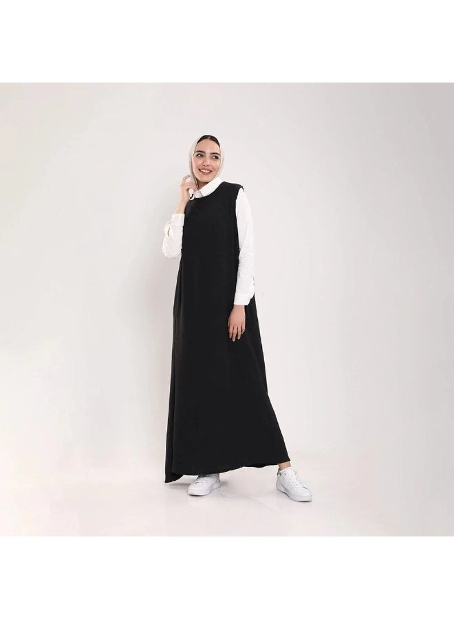 فستان نسائي بدون أكمام، أسود طويل ماكسي، ملابس كاجوال - Image 1