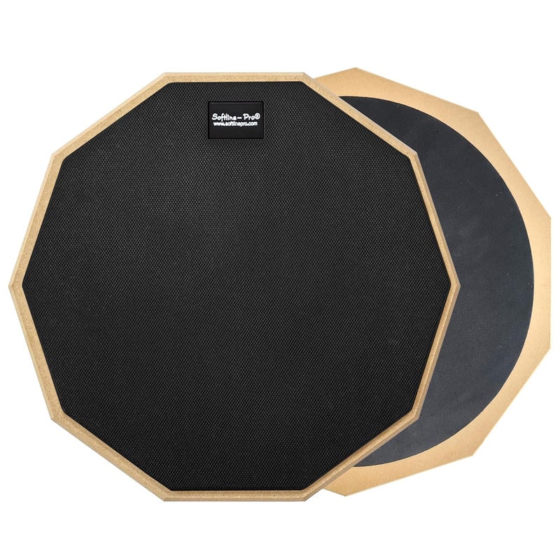 Softline Pro Dumbed 12-Inch Drum Practice Pad (10-Corner Design) | Double-Sided Silicone Rubber Pad with Carry Bag & 5A Maple Wood Drumstick - Image 2