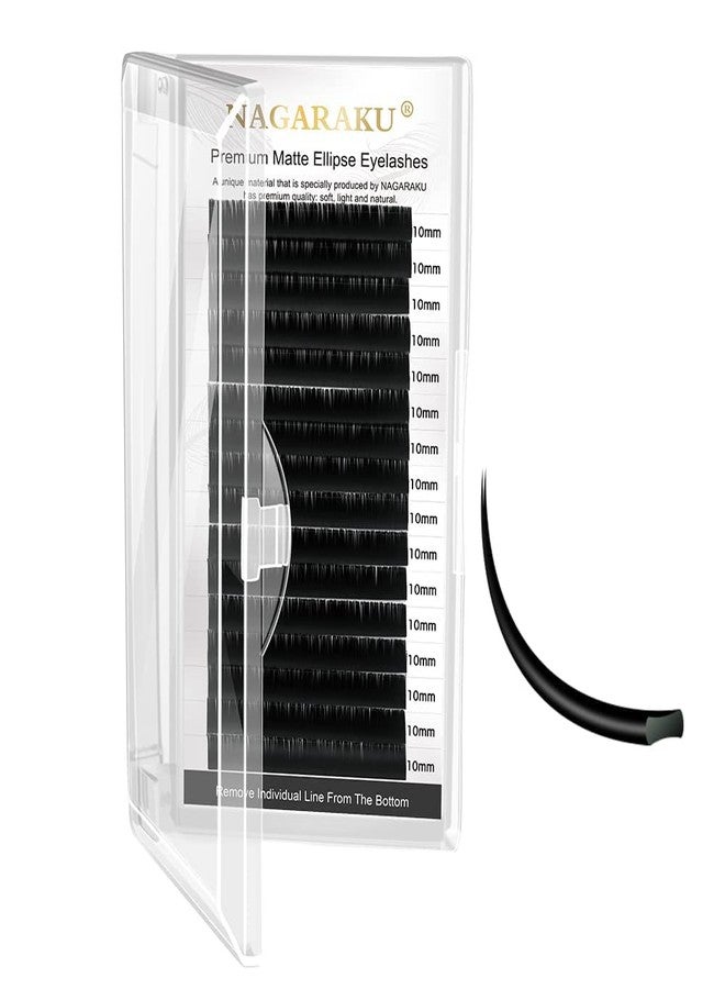 NAGARAKU Ellipse Eyelash Extensions Flat Split Tips Individual Lash 0.15mm C curl 10mm Matte Black Classic Lash Supplies (10mm, 0.15 C -ellipse-black) - Image 1