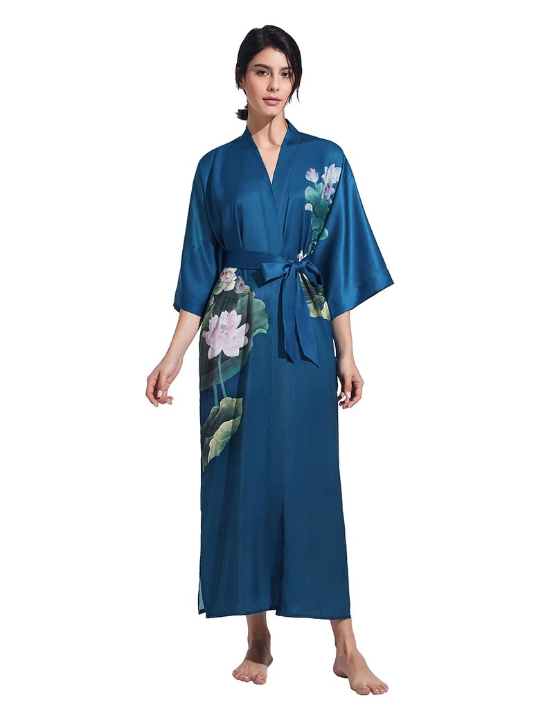 ProDesign Long Satin Nightgown and Cardigan with Kimono Inspired Silky Bathrobe - Image 3