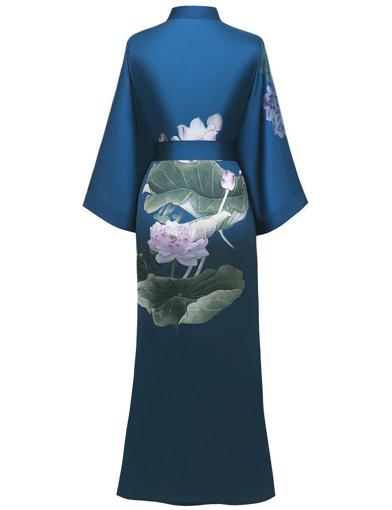 ProDesign Long Satin Nightgown and Cardigan with Kimono Inspired Silky Bathrobe - Image 2