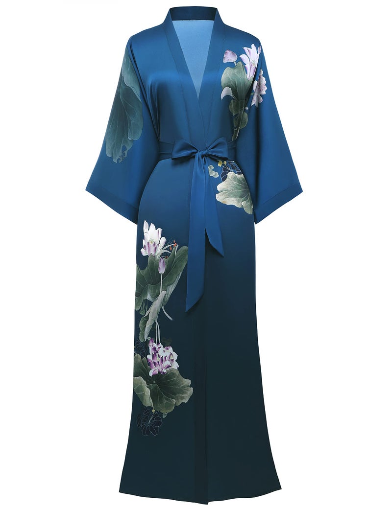 ProDesign Long Satin Nightgown and Cardigan with Kimono Inspired Silky Bathrobe - Image 1
