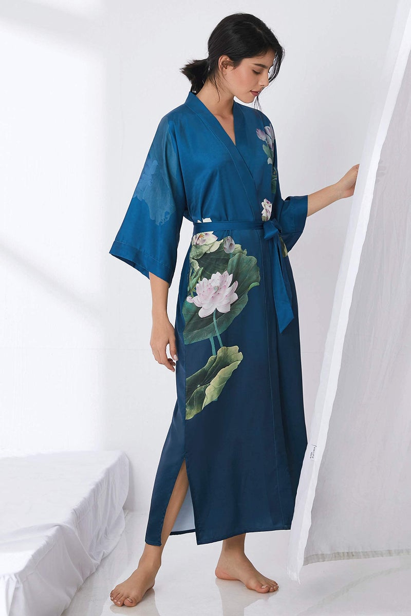 ProDesign Long Satin Nightgown and Cardigan with Kimono Inspired Silky Bathrobe - Image 4