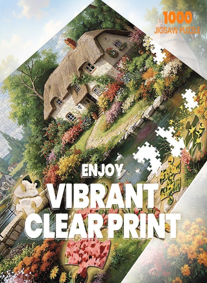 lamplig Puzzles for Adults 1000 Pieces, Spring English Countryside Cottage Nature Landscape, 1000 Piece Puzzle for Adults Seniors, Hard Jigsaw Puzzles with Letters on Back, 1:1 Poster - Image 2