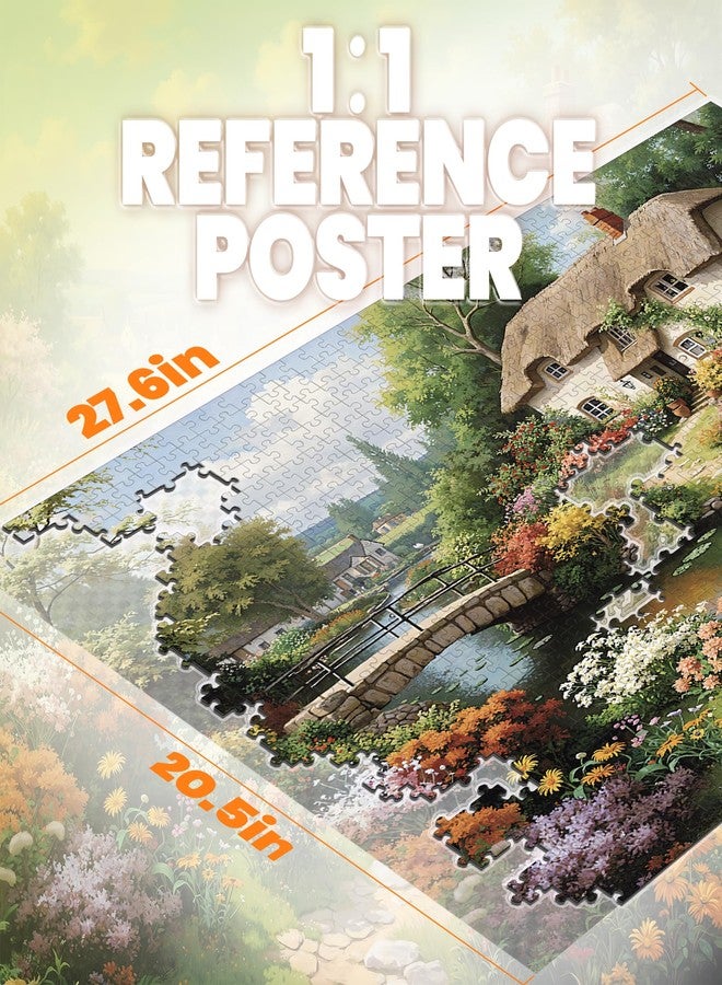lamplig Puzzles for Adults 1000 Pieces, Spring English Countryside Cottage Nature Landscape, 1000 Piece Puzzle for Adults Seniors, Hard Jigsaw Puzzles with Letters on Back, 1:1 Poster - Image 3