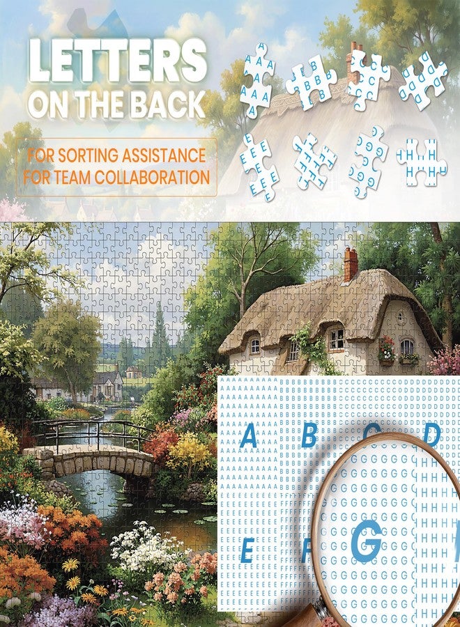 lamplig Puzzles for Adults 1000 Pieces, Spring English Countryside Cottage Nature Landscape, 1000 Piece Puzzle for Adults Seniors, Hard Jigsaw Puzzles with Letters on Back, 1:1 Poster - Image 4
