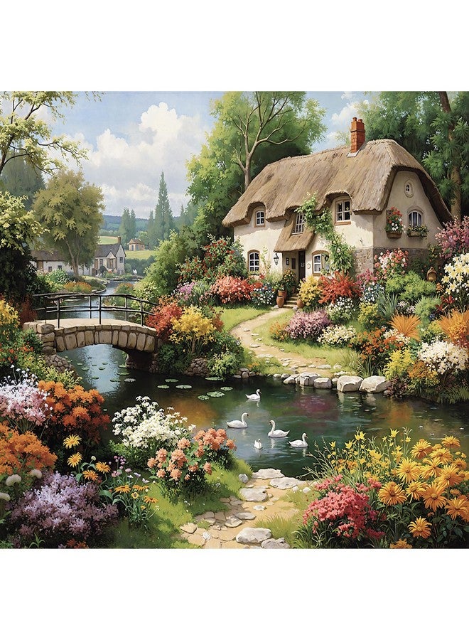 lamplig Puzzles for Adults 1000 Pieces, Spring English Countryside Cottage Nature Landscape, 1000 Piece Puzzle for Adults Seniors, Hard Jigsaw Puzzles with Letters on Back, 1:1 Poster - Image 1