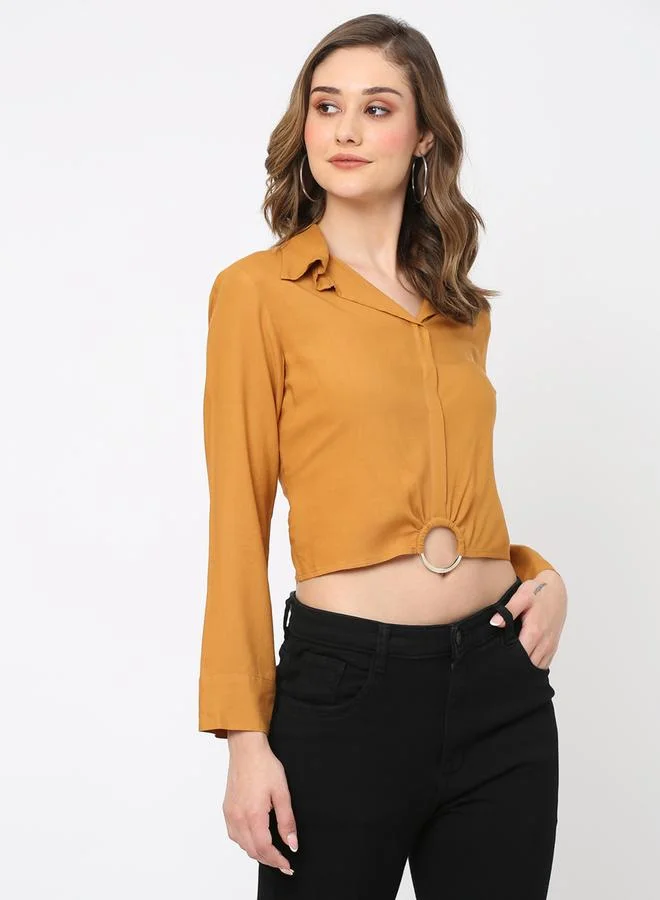 Mish Women Rust Round Buckle Detail Crop Top