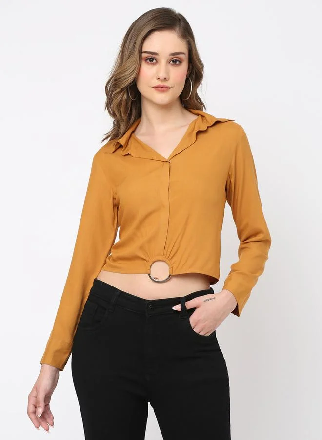 Mish  Women Rust Round Buckle Detail Crop Top for Women | Best Price UAE