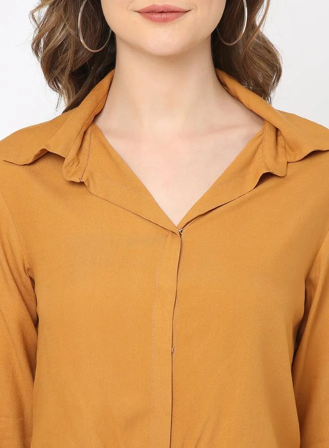 Mish Women Rust Round Buckle Detail Crop Top