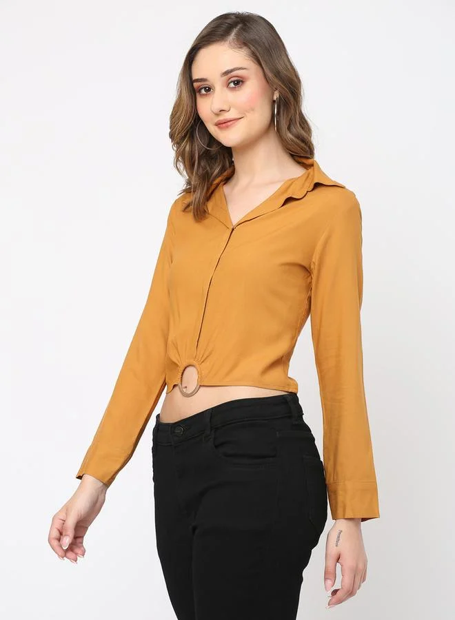 Mish  Women Rust Round Buckle Detail Crop Top for Women | Best Price UAE