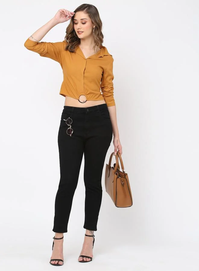 Mish  Women Rust Round Buckle Detail Crop Top for Women | Best Price UAE