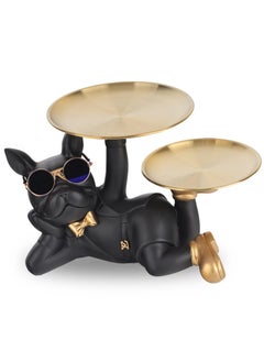 KASTWAVE Bulldog Statue, with Tray French Bulldog Statue Black Bulldog Home Decor Tray Home Statue Table Decor Living Room Decor Entryway Table Home Decor (Black)  - Image 1
