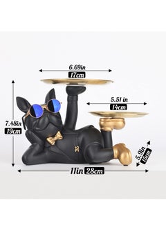 KASTWAVE Bulldog Statue, with Tray French Bulldog Statue Black Bulldog Home Decor Tray Home Statue Table Decor Living Room Decor Entryway Table Home Decor (Black)  - Image 2