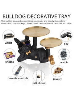 KASTWAVE Bulldog Statue, with Tray French Bulldog Statue Black Bulldog Home Decor Tray Home Statue Table Decor Living Room Decor Entryway Table Home Decor (Black)  - Image 4