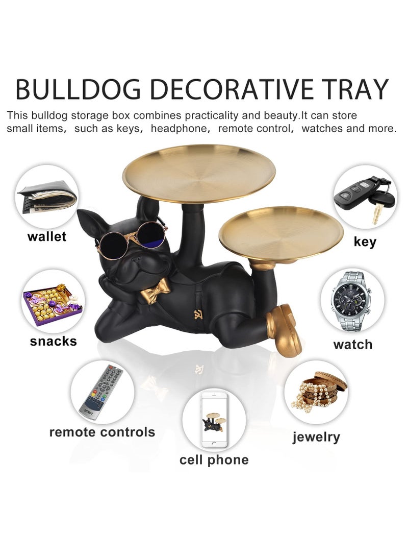 KASTWAVE Bulldog Statue, with Tray French Bulldog Statue Black Bulldog Home Decor Tray Home Statue Table Decor Living Room Decor Entryway Table Home Decor (Black) - Image 4