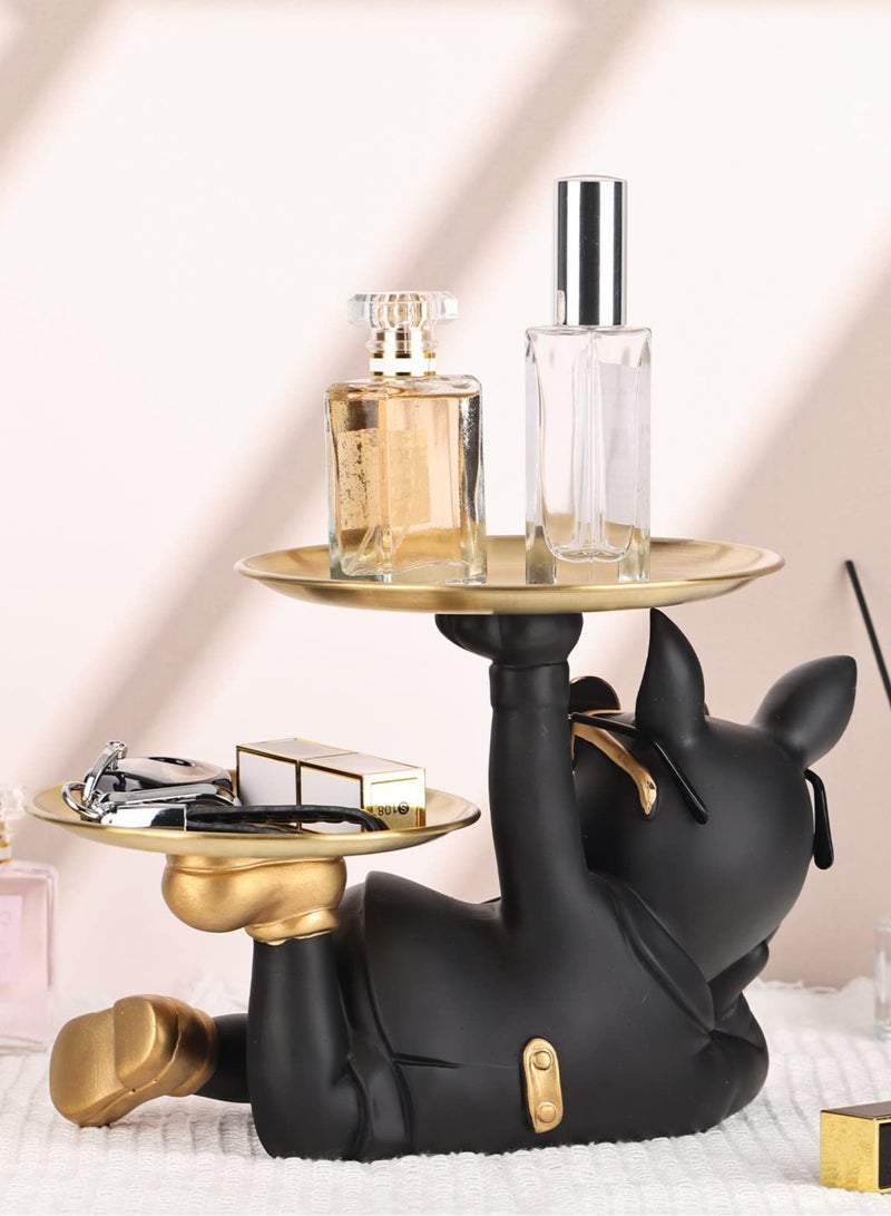 KASTWAVE Bulldog Statue, with Tray French Bulldog Statue Black Bulldog Home Decor Tray Home Statue Table Decor Living Room Decor Entryway Table Home Decor (Black) - Image 5