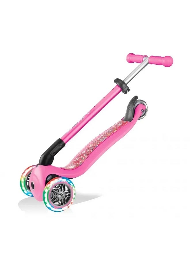 GLOBBER Globber Primo Foldable Fantasy Lights 3-Wheel Kick Scooter (Neon Pink)  - Image 3
