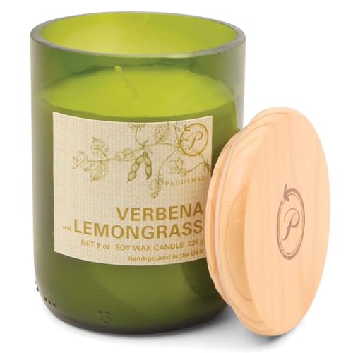Paddywax Eco Collection Scented Soy Wax Candle in Glass Jar, Verbena & Lemongrass Fragrance, Green Vessel with Wood Lid, 8 oz - Image 1