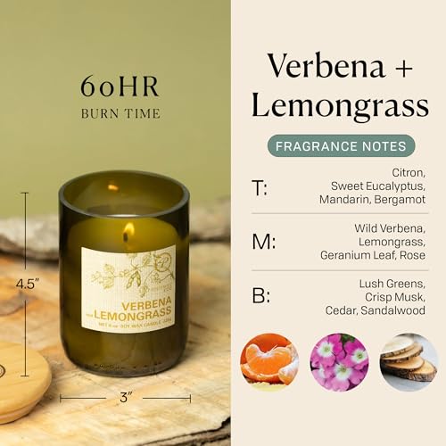 Paddywax Eco Collection Scented Soy Wax Candle in Glass Jar, Verbena & Lemongrass Fragrance, Green Vessel with Wood Lid, 8 oz - Image 3