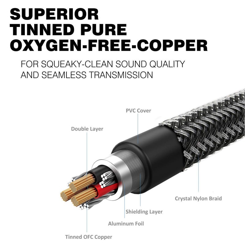 DUKABEL TopSeries Long 6.35mm (1/4 inch) to 3.5mm (1/8 inch) Headphone Jack Adapter -8ft (2.4m) 1/8 Female to 1/4 Male Extension Cable 3.5 to 6.35 for Mixer Guitar Piano Amplifier Speaker and More - Image 4