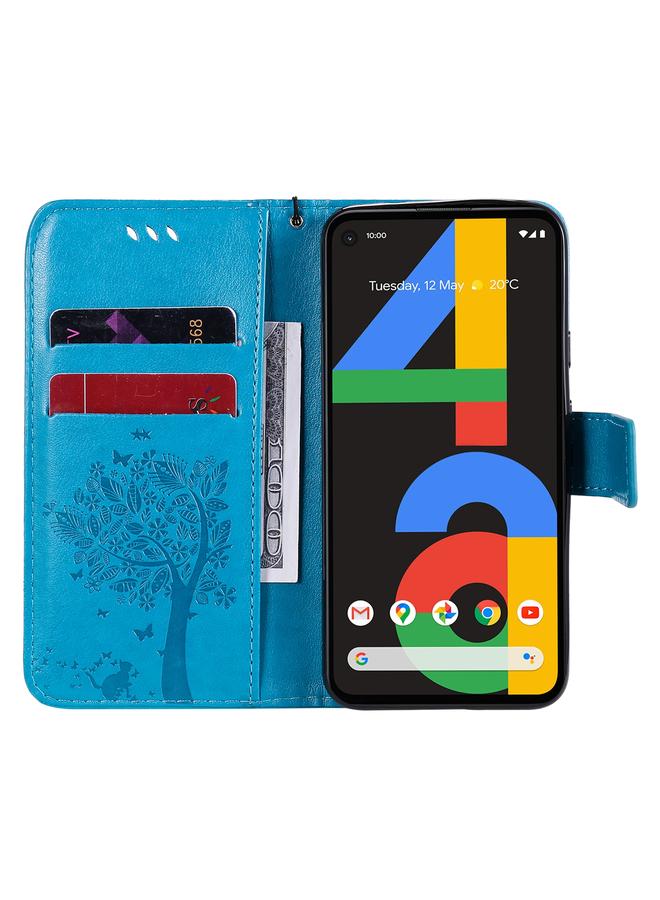 S-TOP Case For Google Pixel 4a 4G Tree & Cat Embossed Pattern Horizontal Flip Leather Case with Holder & Card Slots & Wallet & Lanyard - Image 5