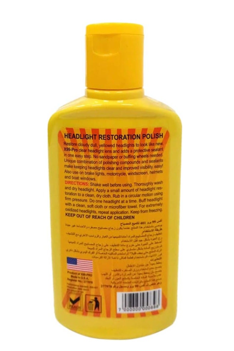X Pro 99 Car Headlight and Spark Plug Polish 350ml Cleans, polishes, and removes oxidation from dull, cloudy, and yellowed headlights. Made in the USA. - Image 4
