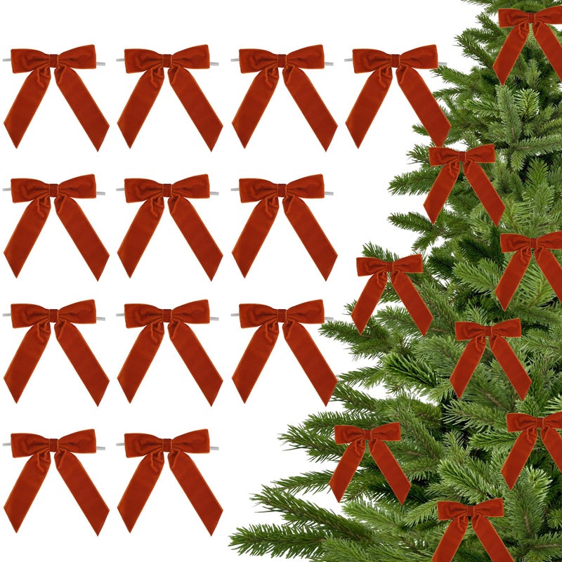 LiBongTa 35 Rust Bows Pre Tied Velvet Ribbon Bows Gift Bows for Presents Orange Ribbon Bow with Twist Ties for Wreaths Treat Bags Party Decor Valentines Day Bow12 Counts - Image 3