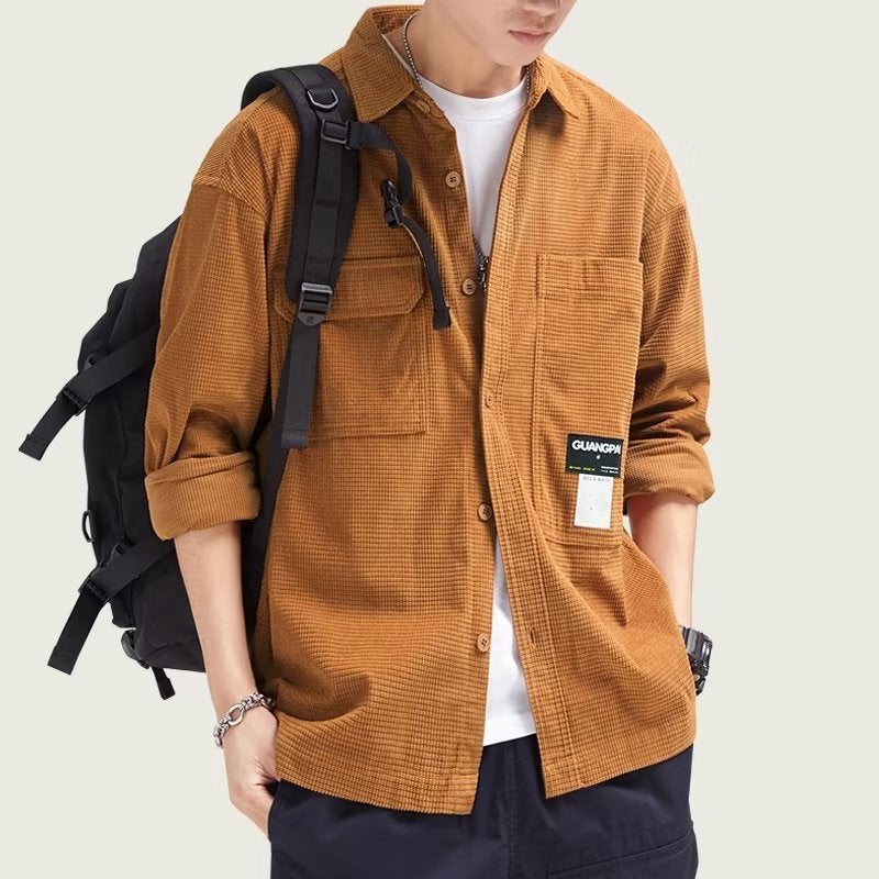 Vintage Casual Mens Work Shirt Jacket Orange  - Image 4